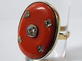 Coral Ring with Diamond