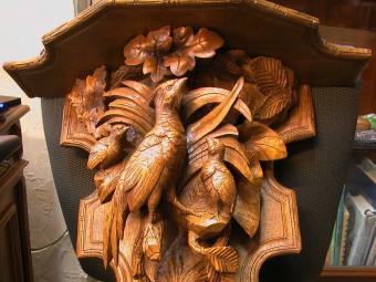 Carved Wood Shelf Depicting Bird and Chicks