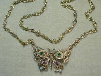 Gold Filigree Necklace with Butterfly Pendant