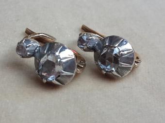 Antique Earrings with Large Rose Cut Diamonds