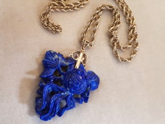 Large Lapis Pendant with Carving on Both Sides