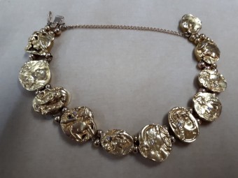Gold Art Nouveau Bracelet with 11 Medallions of Women Portraits
