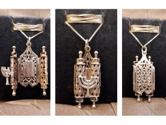 Gold Pendant Opens into Two Torah Books and a Menorah