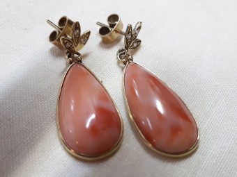 Large Pink Coral Earrings with Diamonds