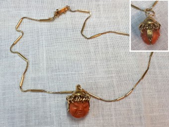 Gold Pendant with Two-Side Coral Cameo