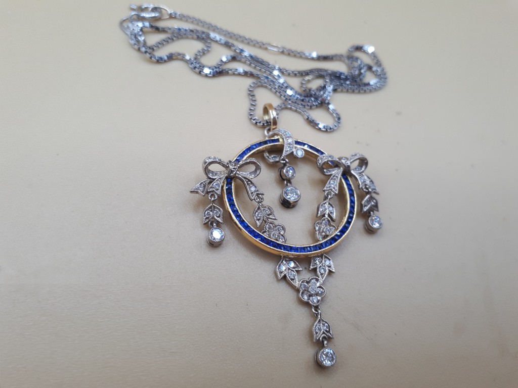 Diamonds and Sapphires 18 Carat Antique Pendant