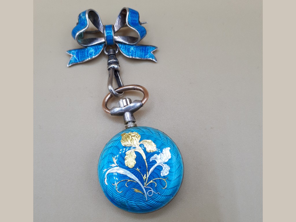 Turquoise Enamel and Silver Pocket Watch