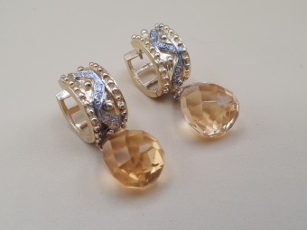 Gold Earrings with Citrines and Diamonds 