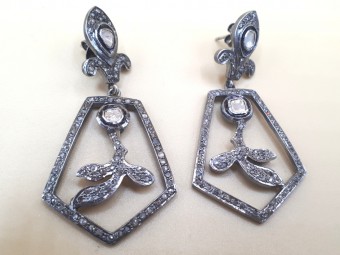 Silver Earrings with Rose Cut Diamonds