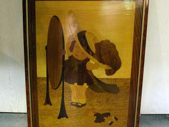 Wooden Picture of Girl looking at Mirror