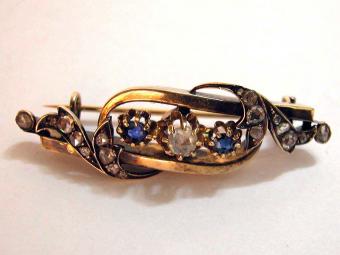 Victorian Sapphires and Rose Cut Diamonds Pin