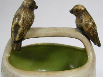 Ceramic Vase with Birds on Basket