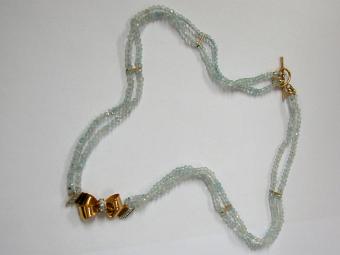Aquamarine Necklace with Gold Bow