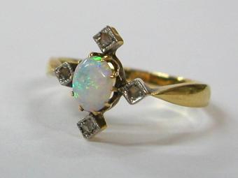 Art Deco Ring with Opal and Diamonds