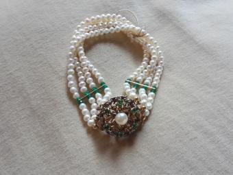 Pearls Bracelet with Emerald Medallion as Lock