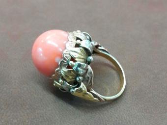 Gold Ring with Large Coral