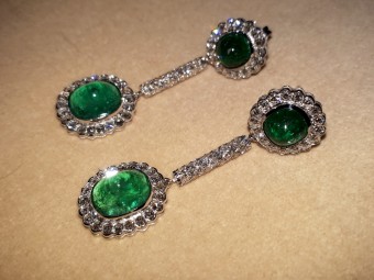 Gold Edwardian Earrings with Emeralds and Diamonds