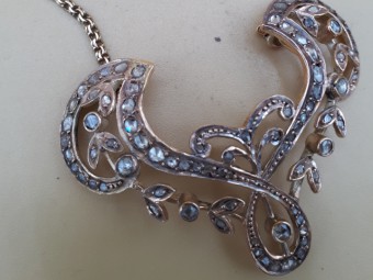 Large Rose Cut Diamonds Pendant with Gold Necklace