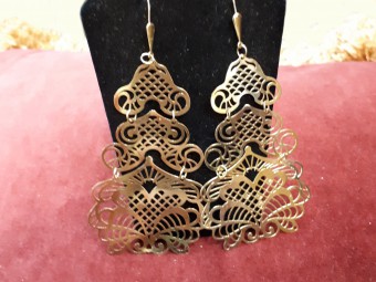 Long Gold Earrings with Lace Work