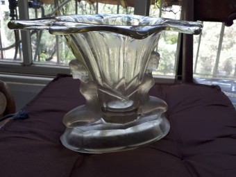 Art Deco Heavy Glass Vase "Held by" Two Women