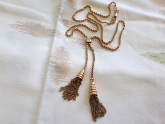 Gold Necklace with Two Beautiful Fringe Pendants