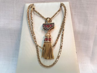 Enchanting Victorian Pendant with Rubies, Enamel and Long Fringes